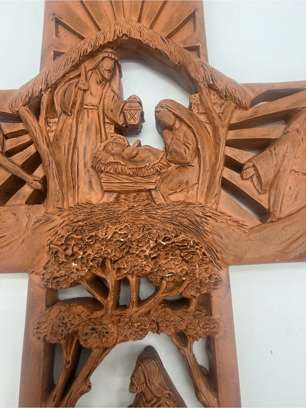 Dicksons Carved Details Woodgrain Resin Cross Life Story of Christ 12”x7” Wall